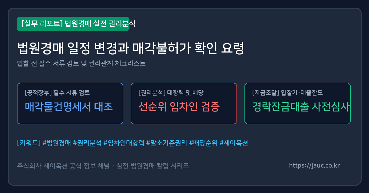 법원경매 일정 변경과 매각불허가 확인 체크리스트 그래픽