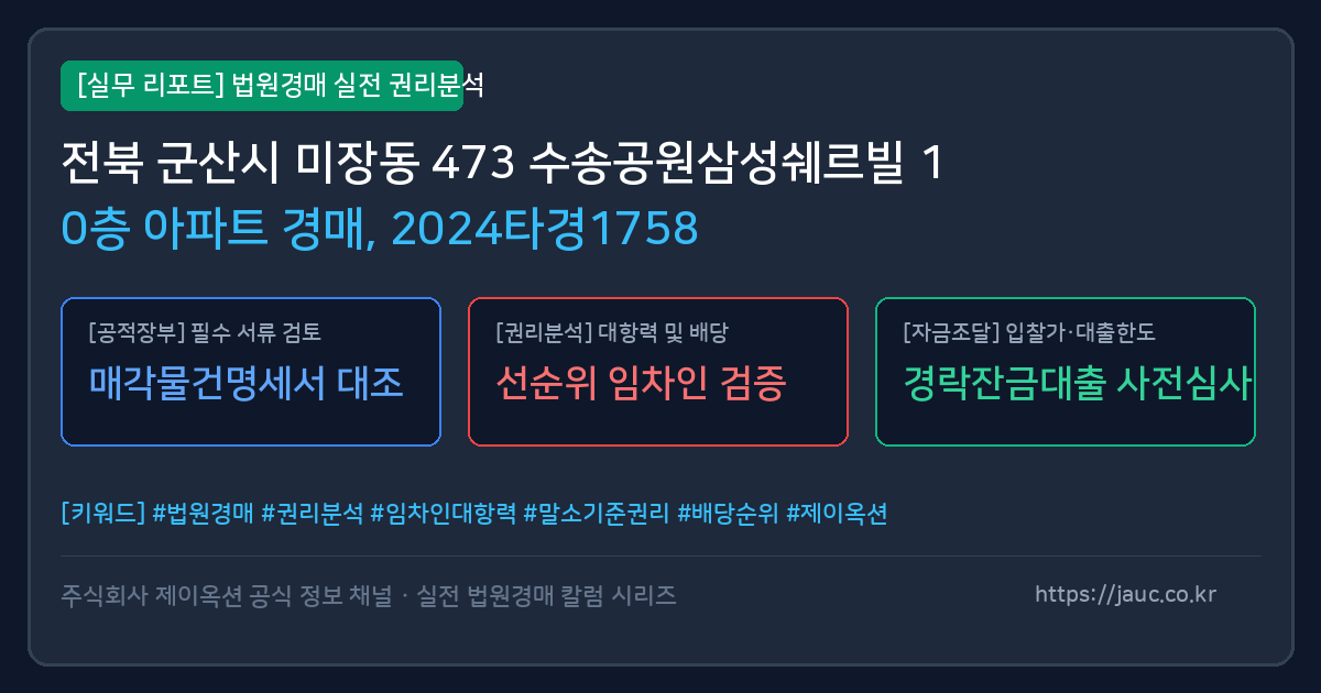 군산 아파트 경매 물건의 확인 포인트를 정리한 안내 그래픽