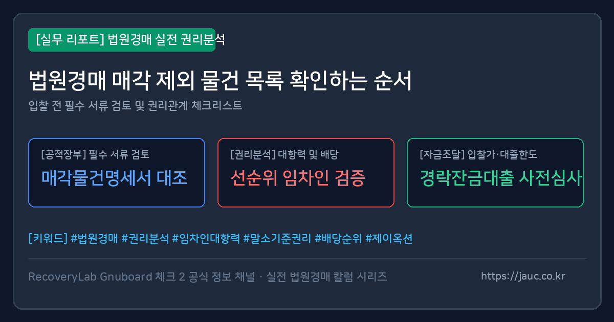 법원경매 매각 제외 물건 확인 체크리스트 인포그래픽