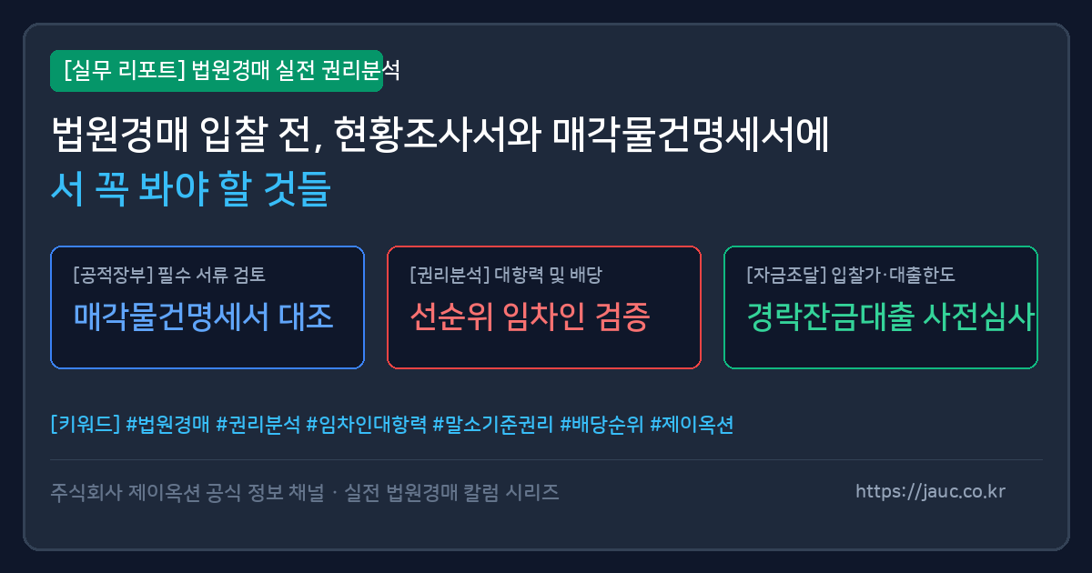 현황조사서와 매각물건명세서 확인 항목을 정리한 체크리스트 문서 그래픽