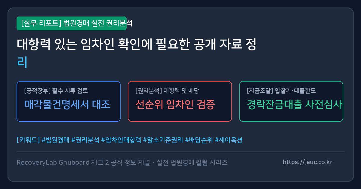 법원경매 임차인 대항력 확인용 공개 자료 체크리스트 그래픽