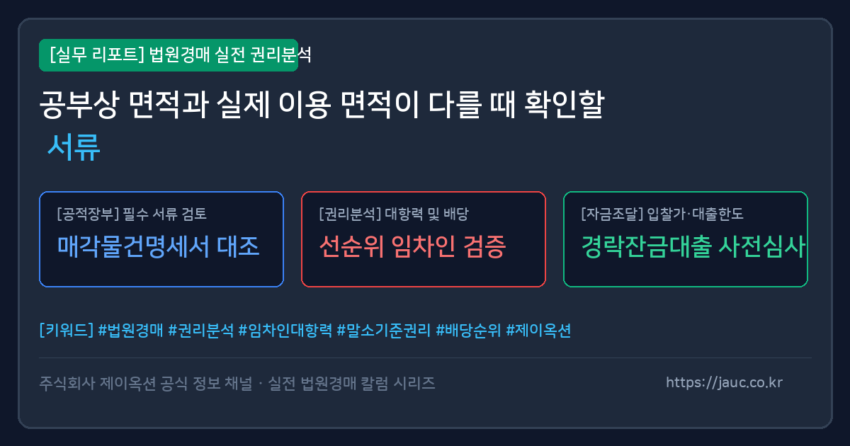 공부상 면적과 실제 이용 면적 비교를 위한 서류 체크리스트 인포그래픽