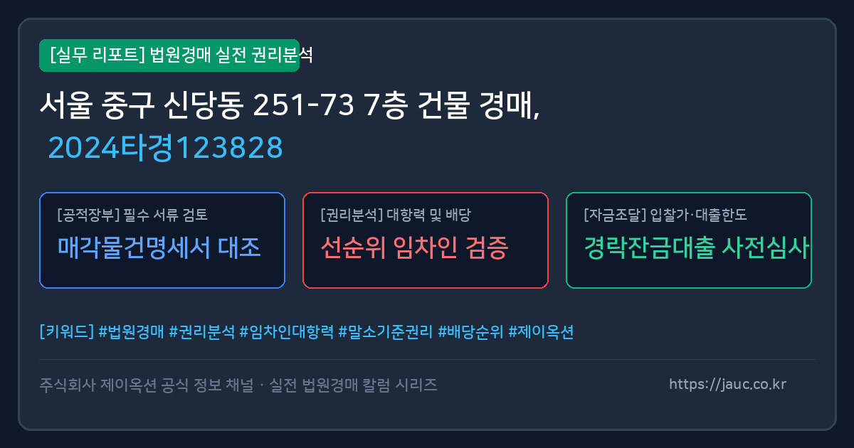 중 건물 경매 물건의 확인 포인트를 정리한 안내 그래픽