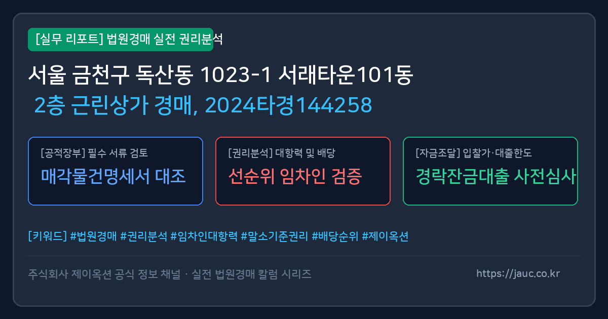금천 근린상가 경매 물건의 확인 포인트를 정리한 안내 그래픽