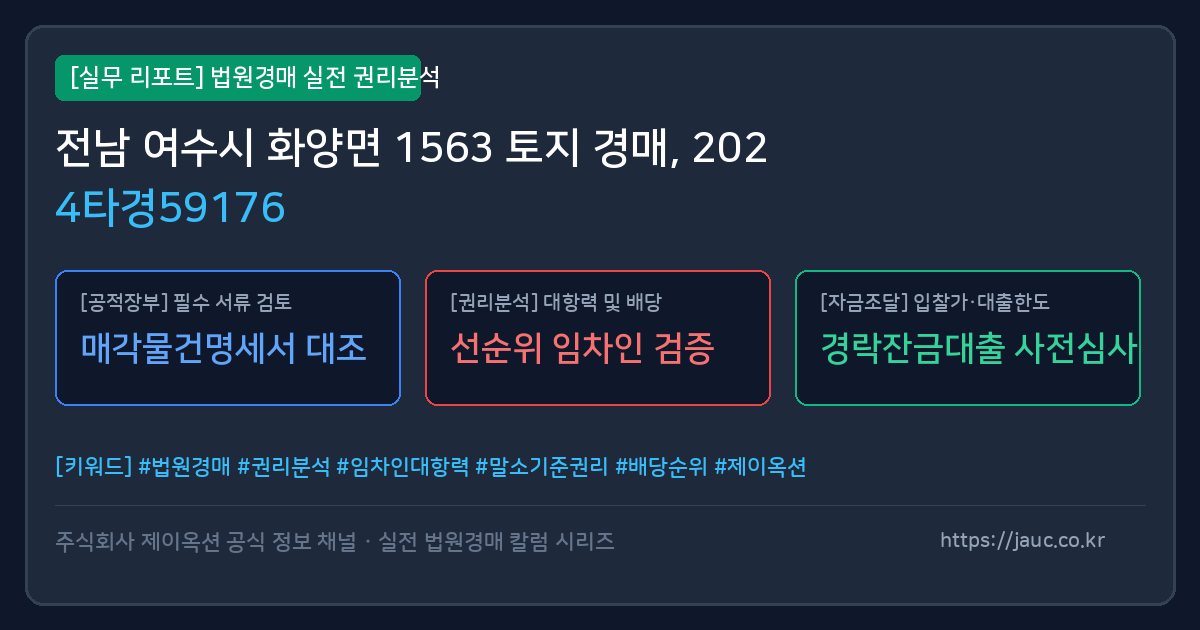 여수 토지 경매 물건의 확인 포인트를 정리한 안내 그래픽
