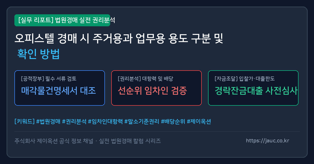 오피스텔 경매 시 주거용과 업무용 용도 구분을 위한 체크리스트 그래픽