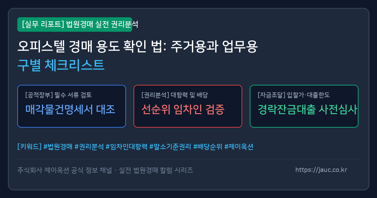 오피스텔 경매 주거용 및 업무용 용도 확인 체크리스트 그래픽 이미지