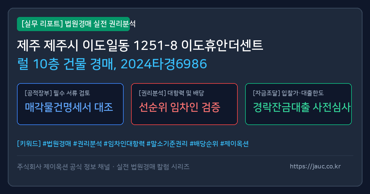 제주 건물 경매 물건의 확인 포인트를 정리한 안내 그래픽