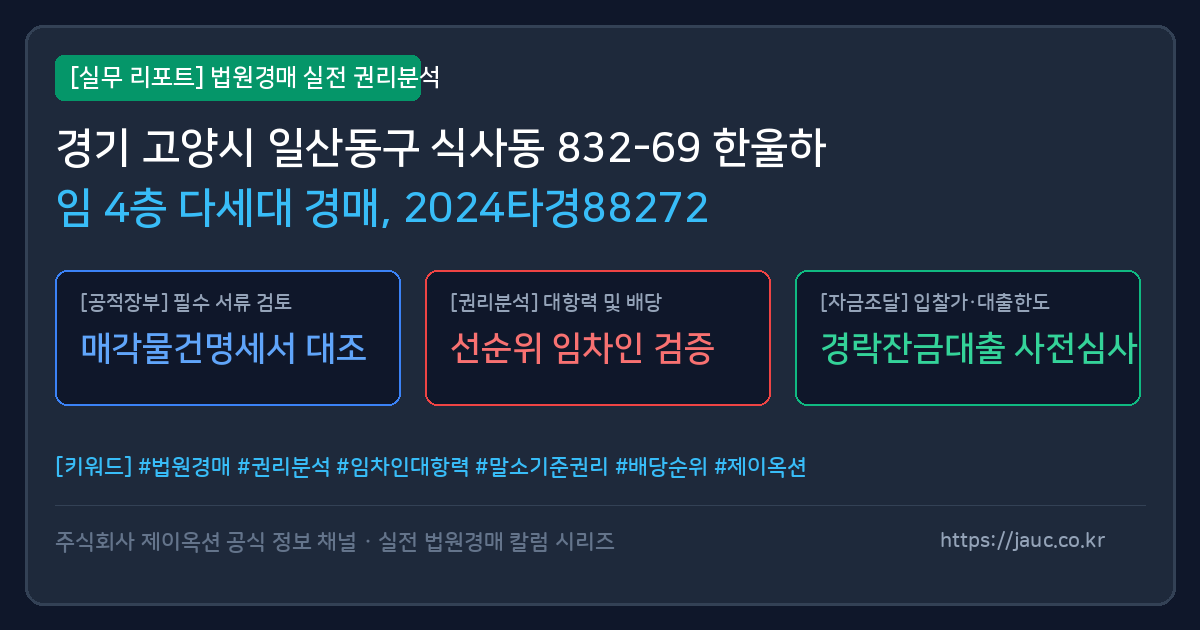 일산동 다세대 경매 물건의 확인 포인트를 정리한 안내 그래픽