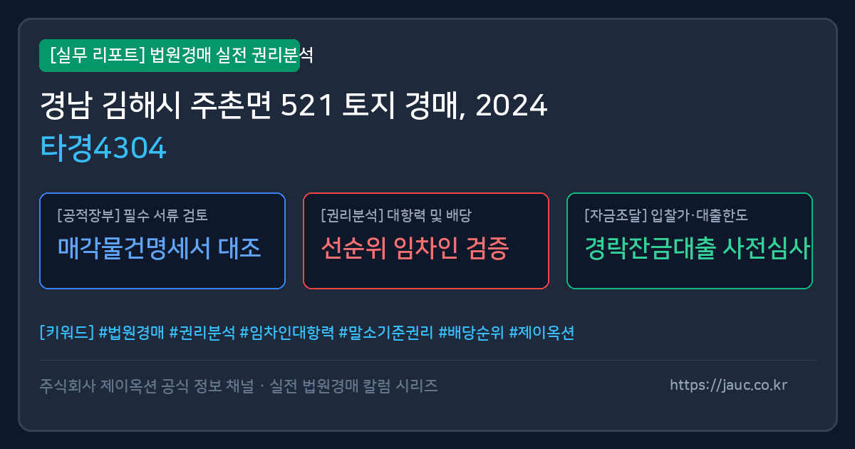 김해 토지 경매 물건의 확인 포인트를 정리한 안내 그래픽