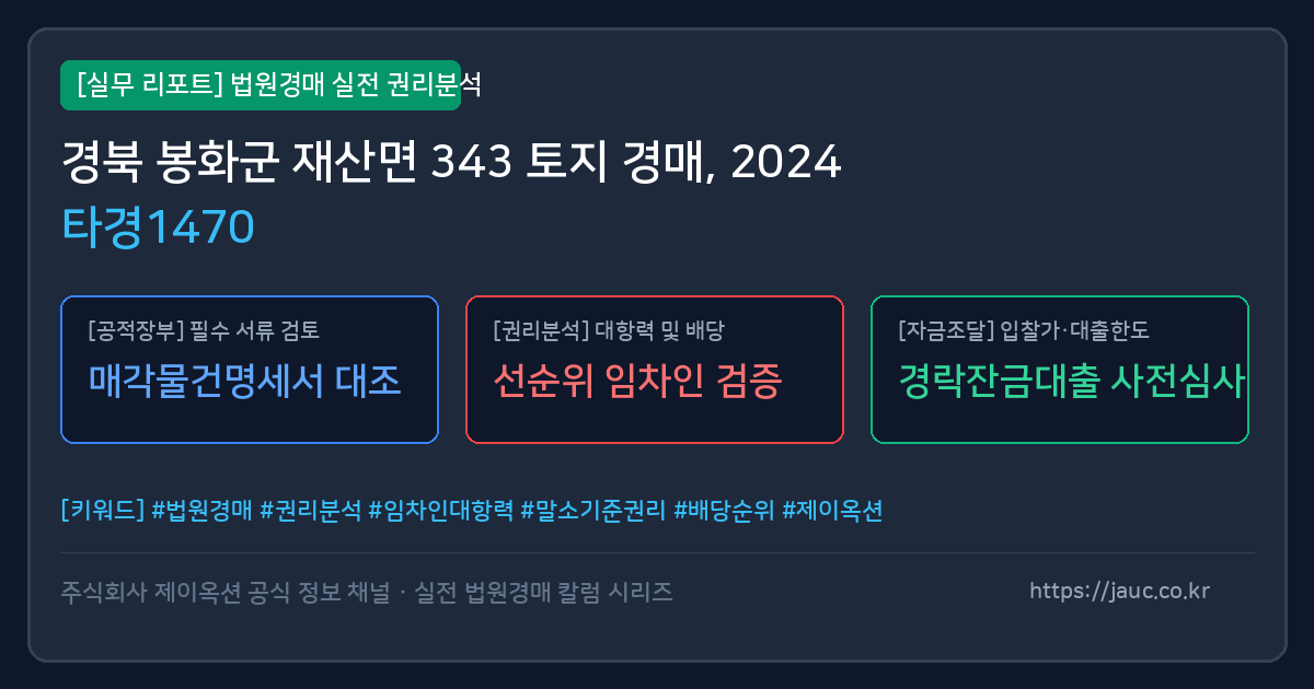 봉화 토지 경매 물건의 확인 포인트를 정리한 안내 그래픽