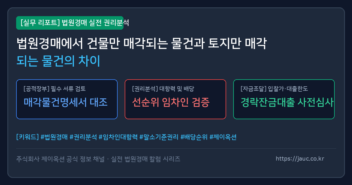 건물만 매각 물건과 토지만 매각 물건의 권리관계 비교 체크리스트 그래픽