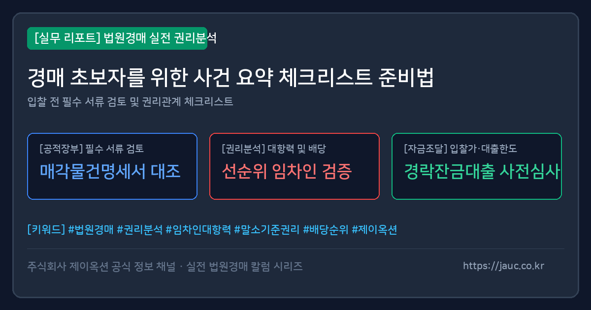 경매 상담 전 준비하면 좋은 사건 요약 양식과 체크리스트 일러스트