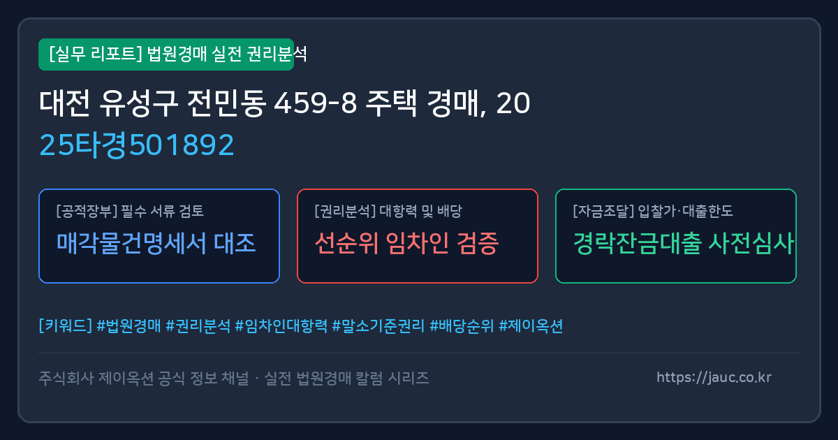 유성 주택 경매 물건의 확인 포인트를 정리한 안내 그래픽