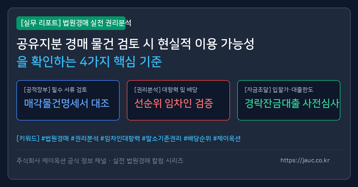 공유지분 경매 물건의 현실적 이용 가능성 검토 체크리스트 리포트 그래픽