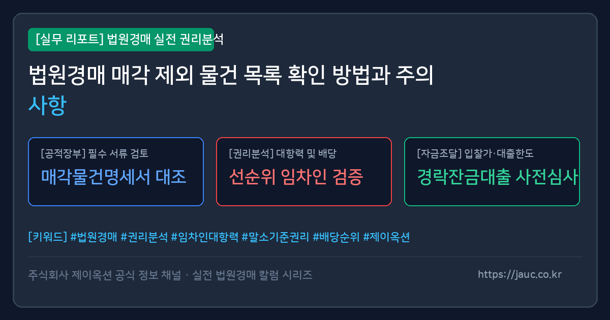 법원경매 매각 제외 물건 확인 절차를 나타내는 체크리스트 그래픽