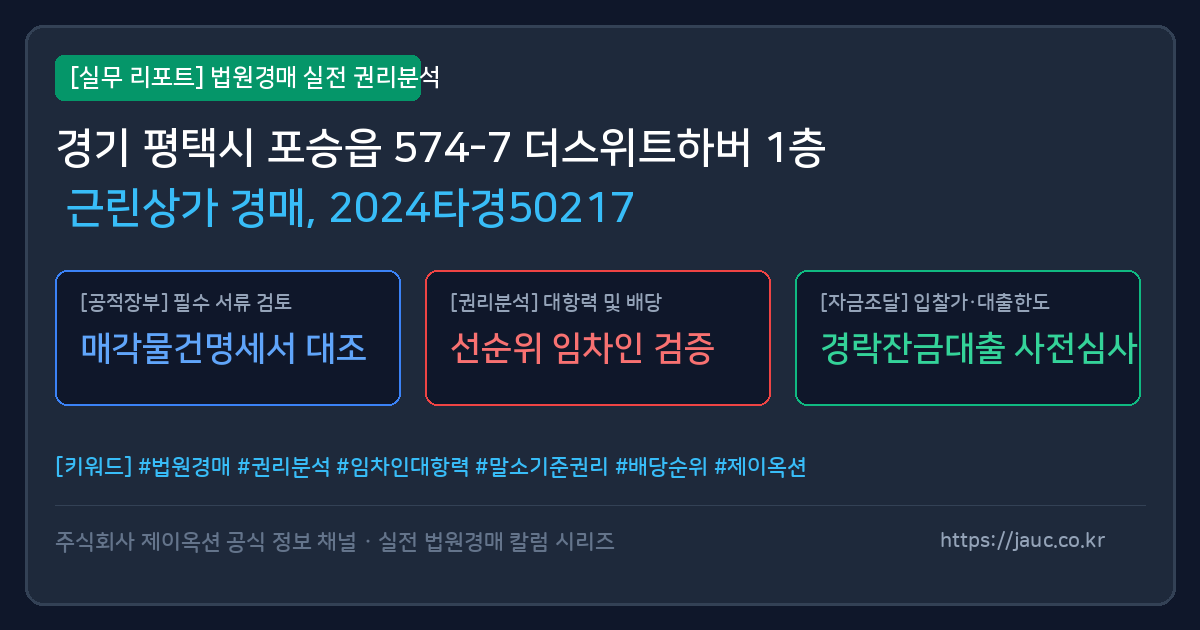 평택 근린상가 경매 물건의 확인 포인트를 정리한 안내 그래픽