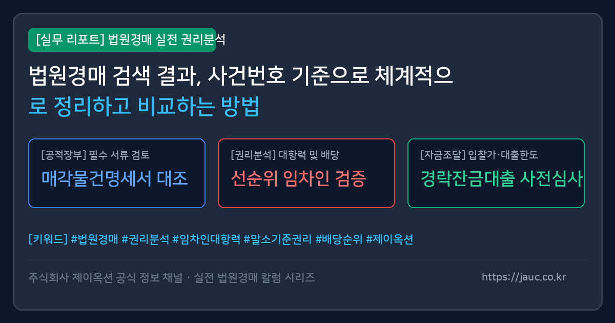 법원경매 사건번호와 물건 정보를 비교 정리하기 위한 체크리스트 그래픽