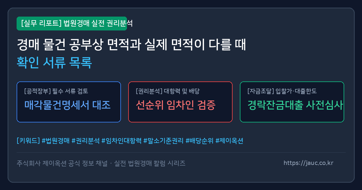경매 물건의 공부상 면적과 실제 면적 차이를 검토하기 위한 체크리스트 그래픽