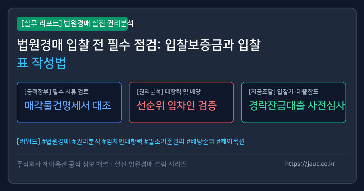 법원경매 입찰보증금과 입찰표 작성 시 점검해야 할 항목을 정리한 체크리스트 그래픽