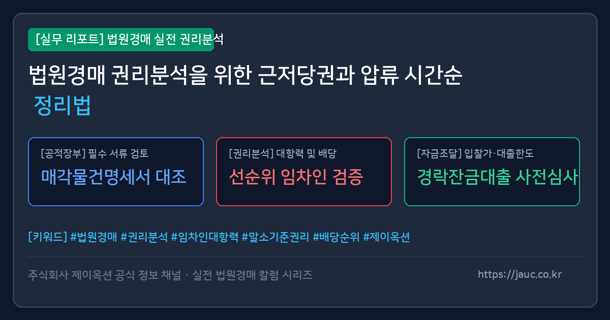 법원경매 권리분석을 돕는 근저당권 및 압류 시간순 정리 체크리스트 인포그래픽