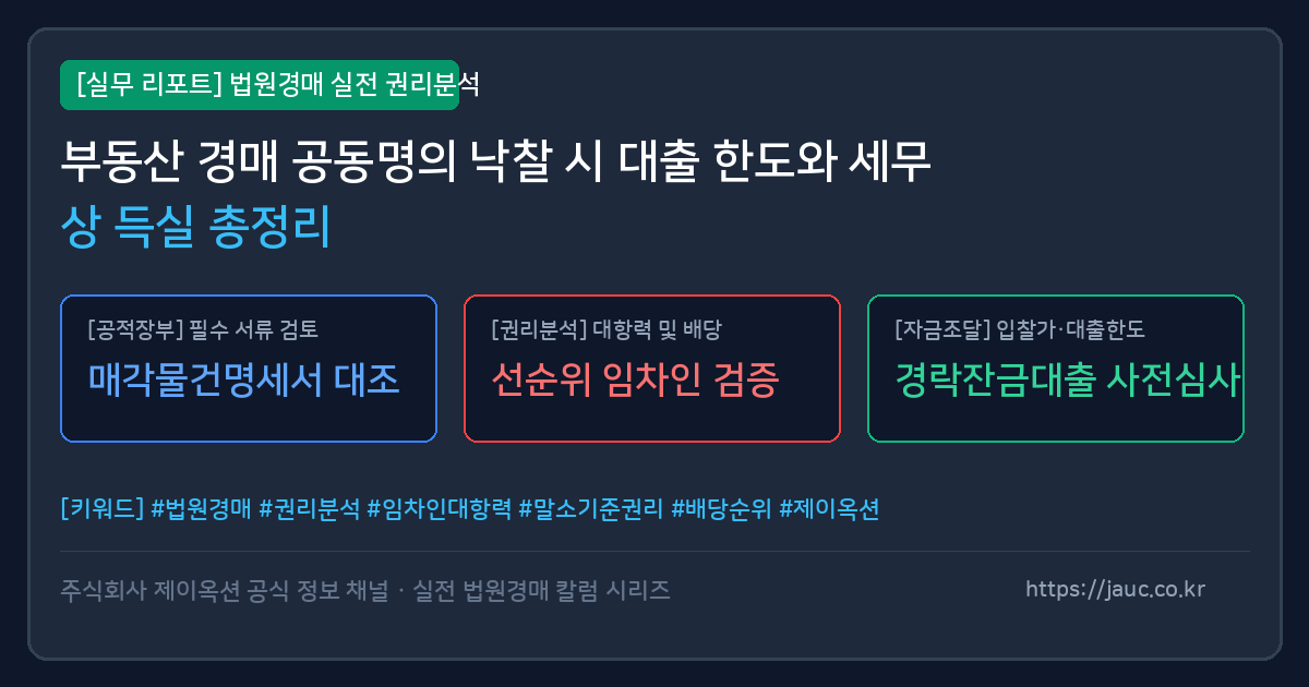 부동산 경매 공동명의 시 대출 규제와 세무상 유불리를 비교한 인포그래픽 리포트