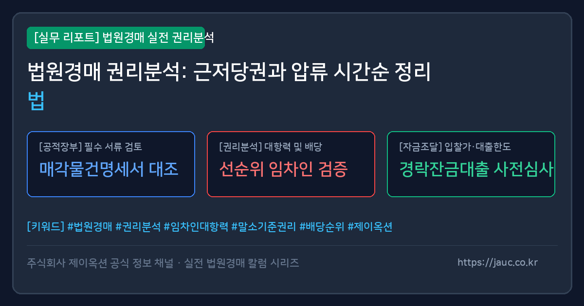 부동산 경매 권리분석을 위한 근저당권과 압류 기록 시간순 정리 인포그래픽