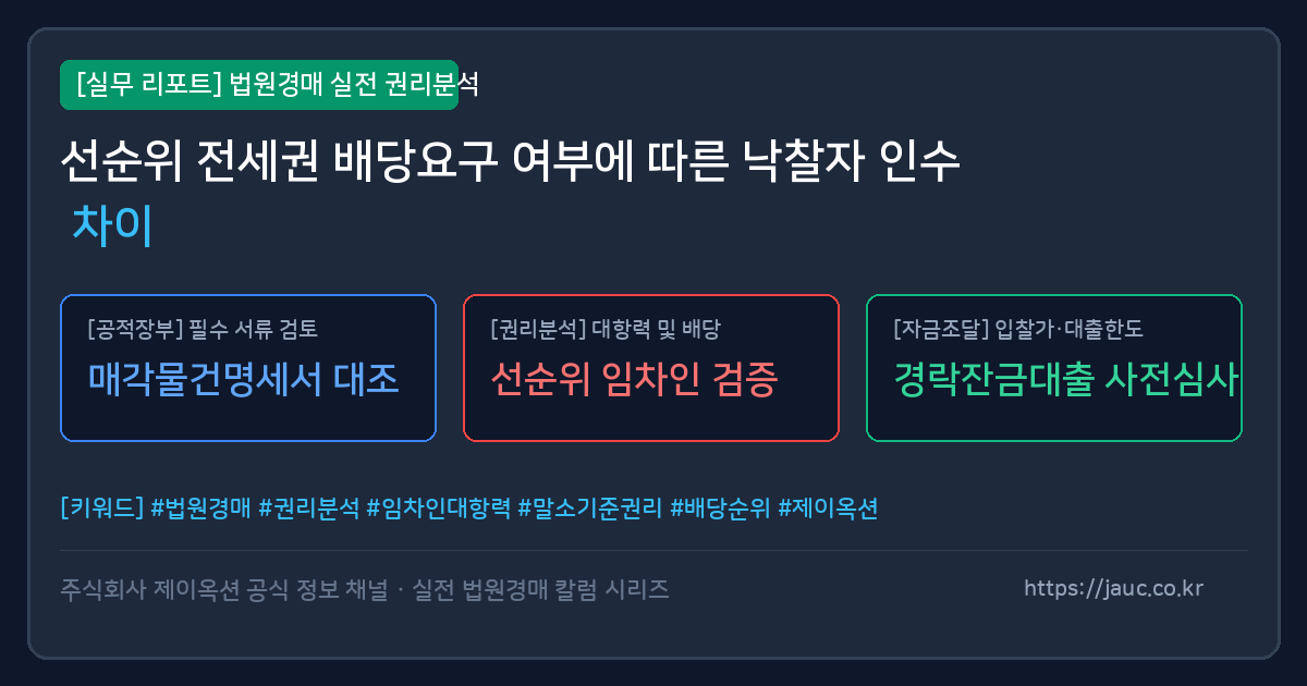 선순위 전세권의 배당요구 여부에 따른 낙찰자 인수 차이를 정리한 비교 안내 그래픽