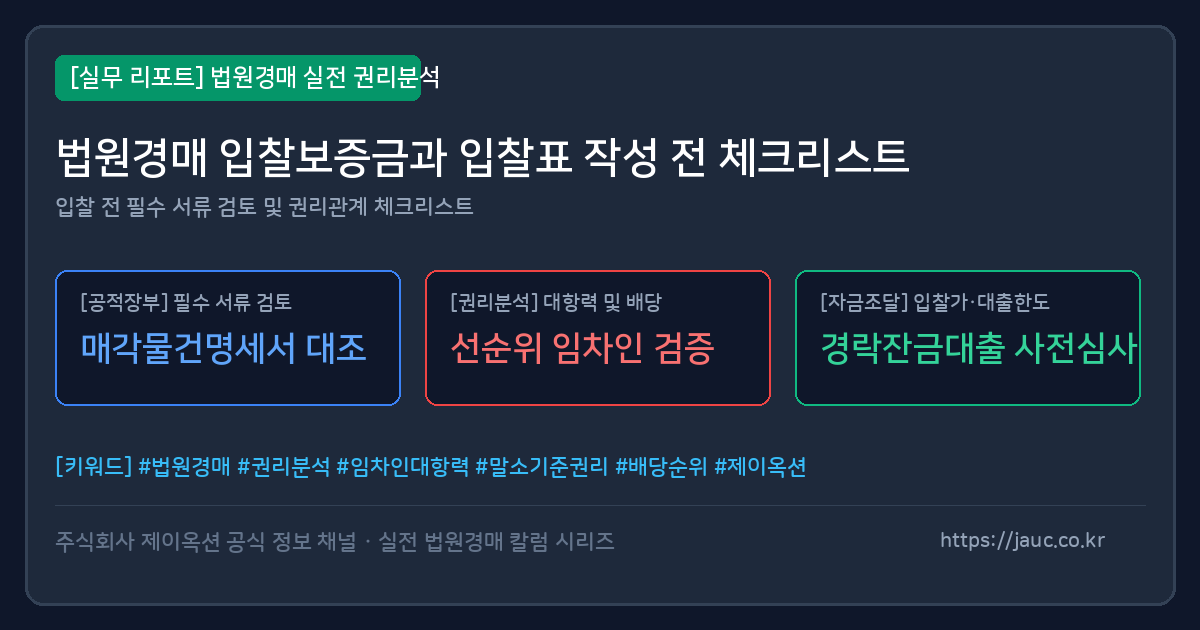 법원경매 입찰보증금과 입찰표 점검 체크리스트 그래픽