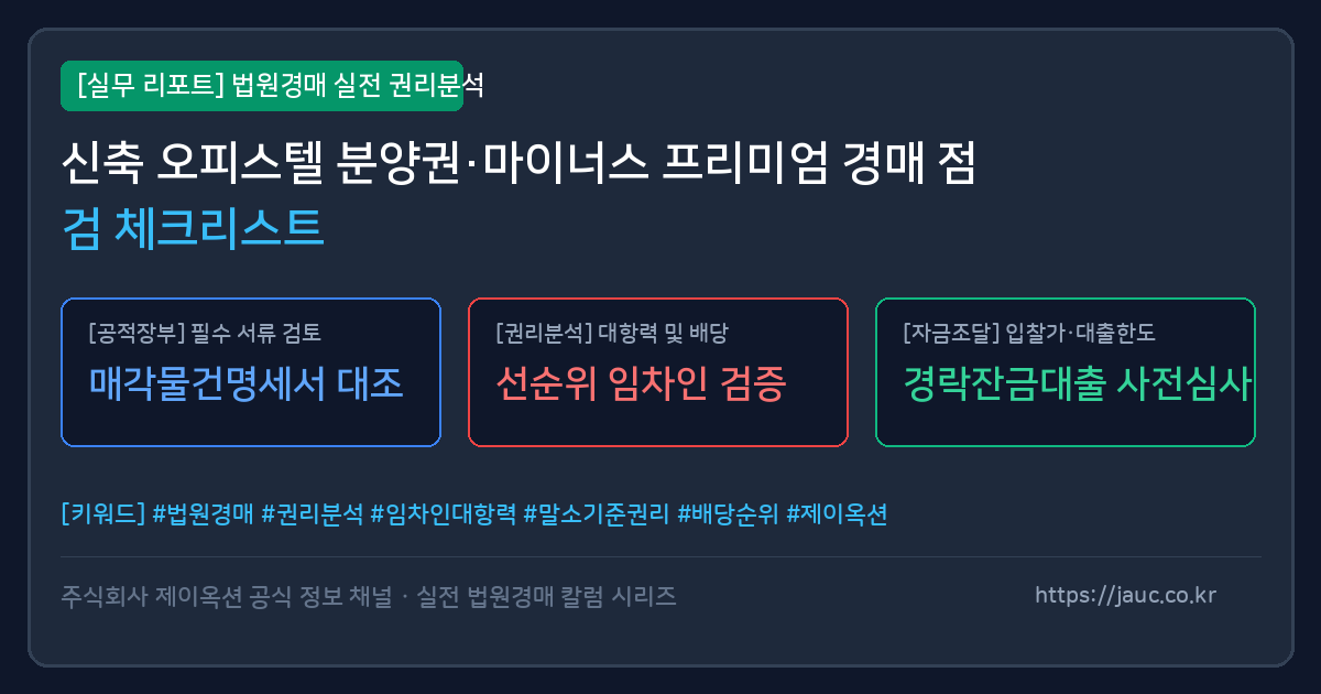 신축 오피스텔 분양권 및 마이너스 프리미엄 경매 점검 체크리스트