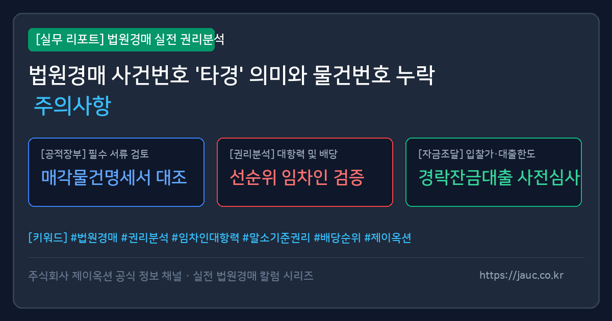 법원경매 사건번호 타경 의미와 물건번호 확인을 위한 체크리스트 인포그래픽