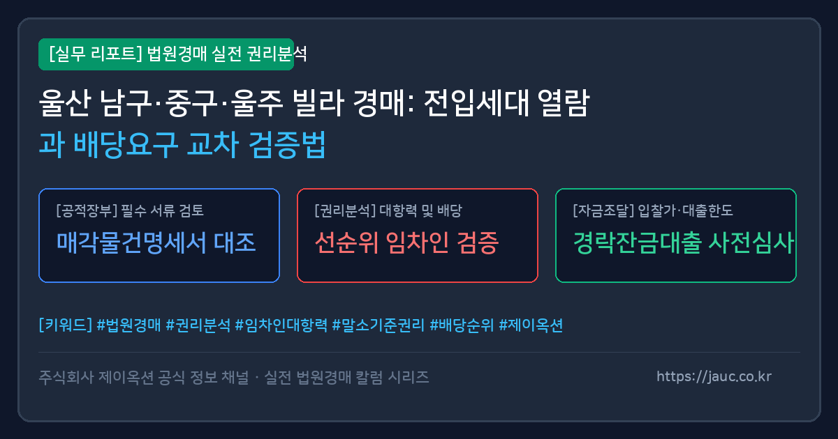 울산 빌라 경매 전입세대 열람 및 배당요구 교차 검증 체크리스트 인포그래픽