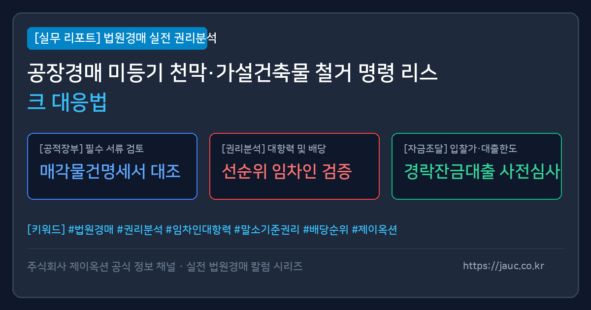 공장경매 미등기 천막 및 가설건축물 리스크 체크리스트 인포그래픽