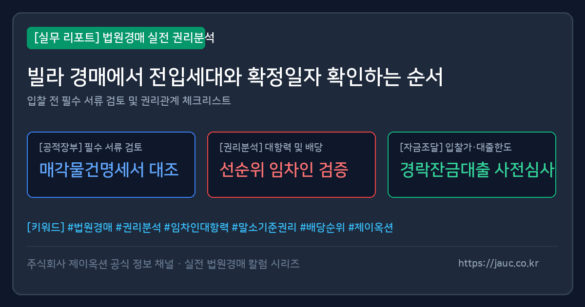 빌라 경매 전입세대와 확정일자 확인 순서 안내 그래픽