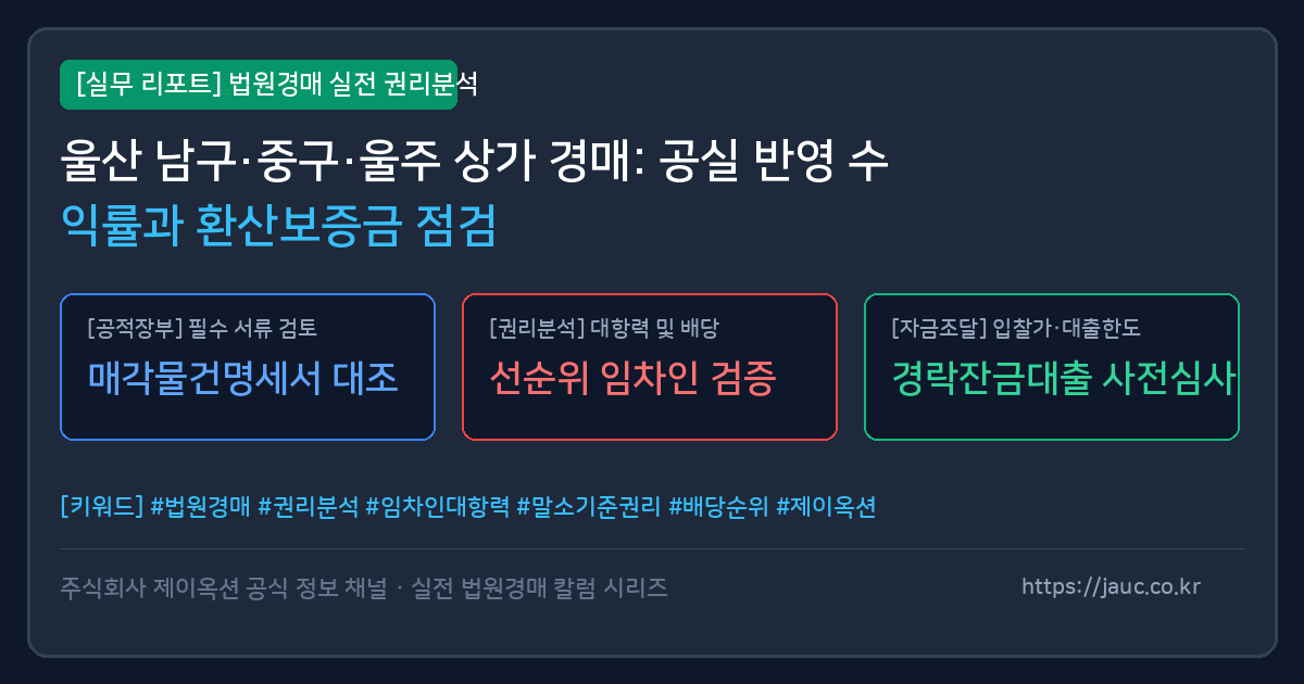 울산 지역 상가 경매 공실 수익률 및 환산보증금 점검표 인포그래픽
