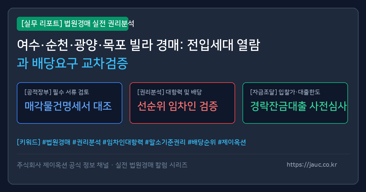 전남 지역 빌라 경매 전입세대 열람 및 배당요구 종기일 교차 검증 체크리스트 인포그래픽