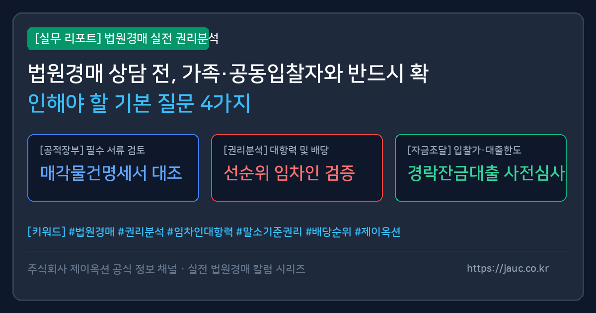 법원경매 상담 전 가족과 확인해야 할 체크리스트와 서류를 나타내는 그래픽 이미지