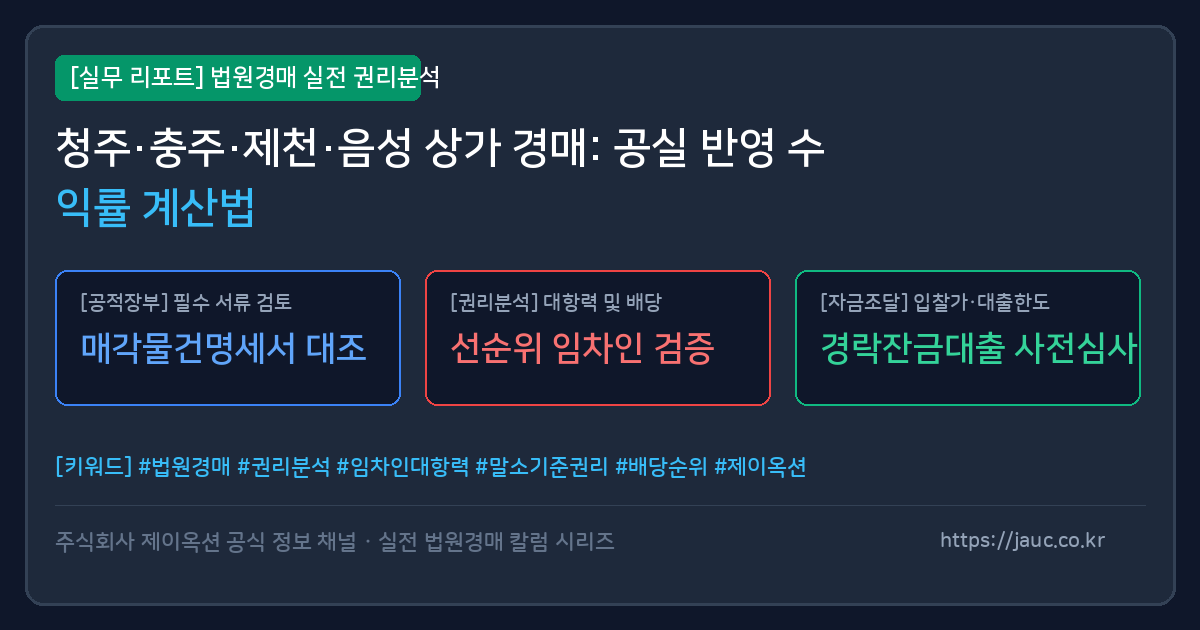 충북 상가 경매 공실 수익률 및 환산보증금 체크리스트 리포트