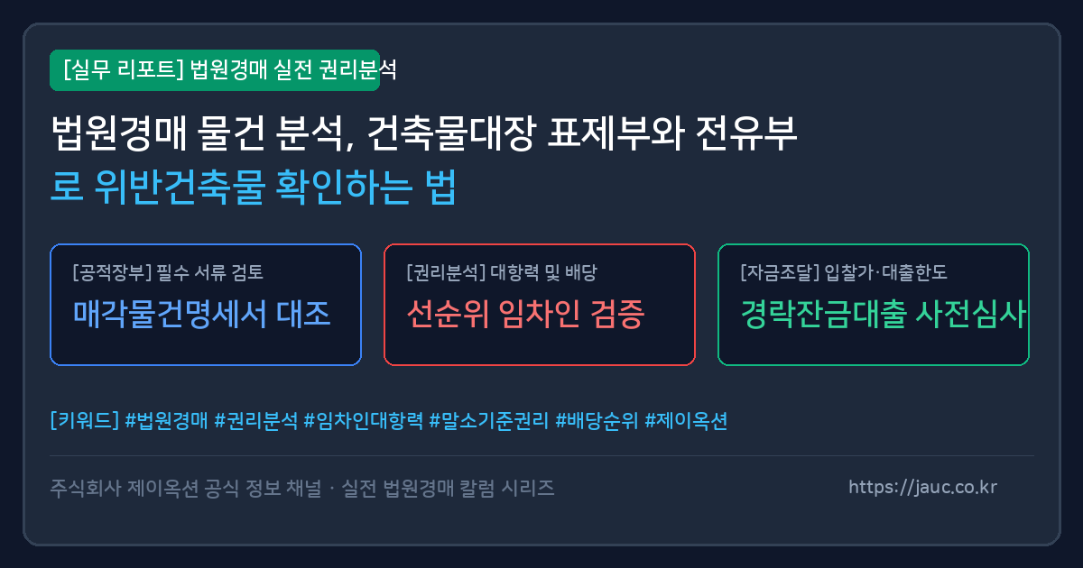 건축물대장 표제부와 전유부 확인 항목을 보여주는 문서형 인포그래픽