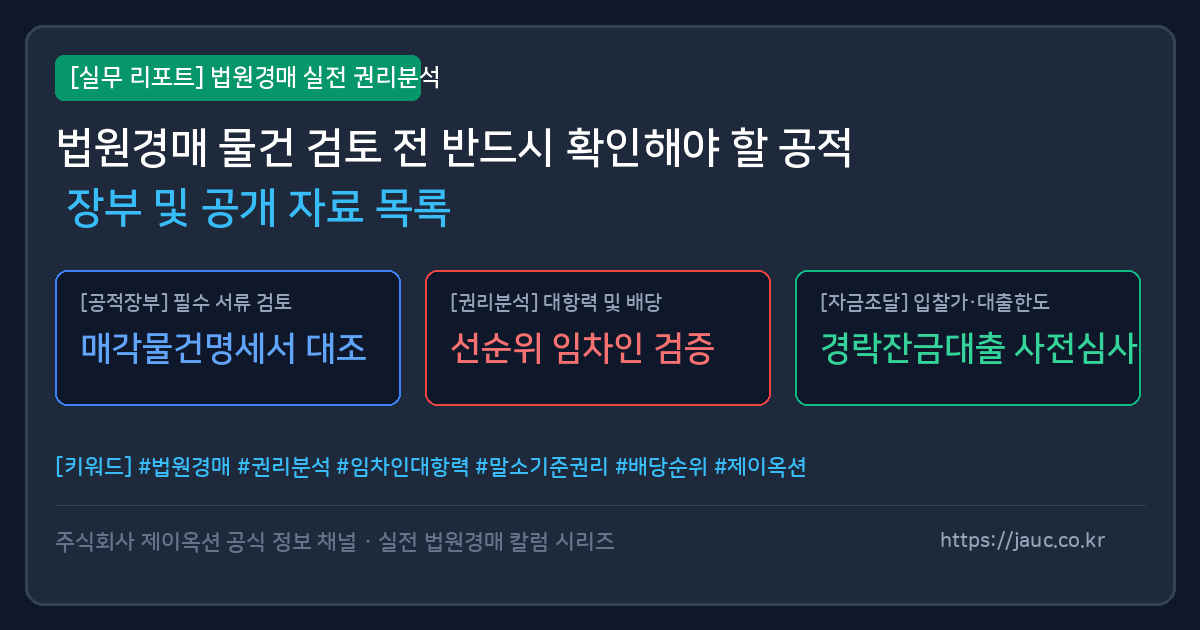 법원경매 물건 검토를 위한 공적 장부 및 공개 자료 체크리스트 인포그래픽