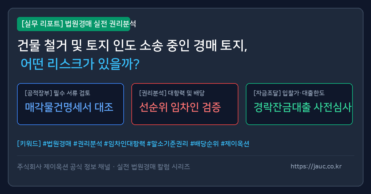 건물 철거 및 토지 인도 소송 경매 물건 리스크 분석 체크리스트 인포그래픽