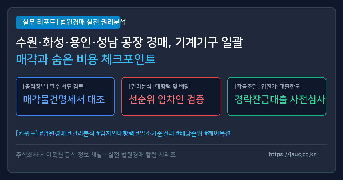 경기 공장 창고 경매 기계기구 일괄매각 및 추가 비용 체크포인트 인포그래픽
