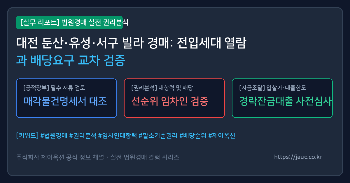 대전 둔산 유성 서구 빌라 경매 전입세대 열람 및 배당요구 교차 검증 체크리스트 인포그래픽