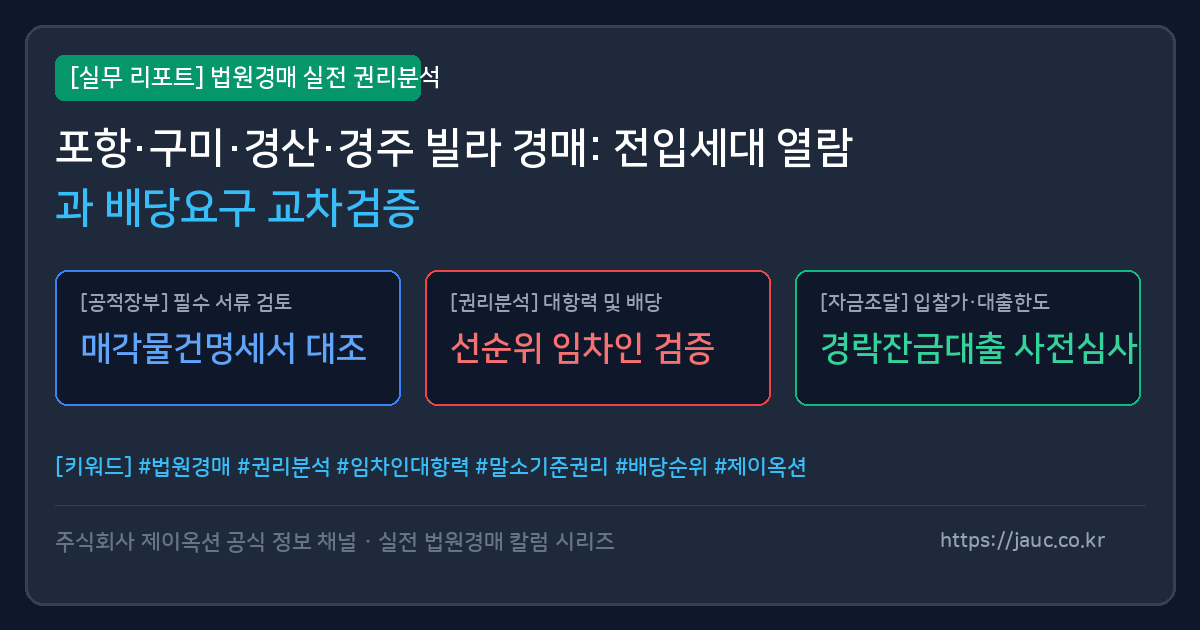경북 빌라 경매 전입세대 열람 및 배당요구 교차 검증 체크리스트 인포그래픽