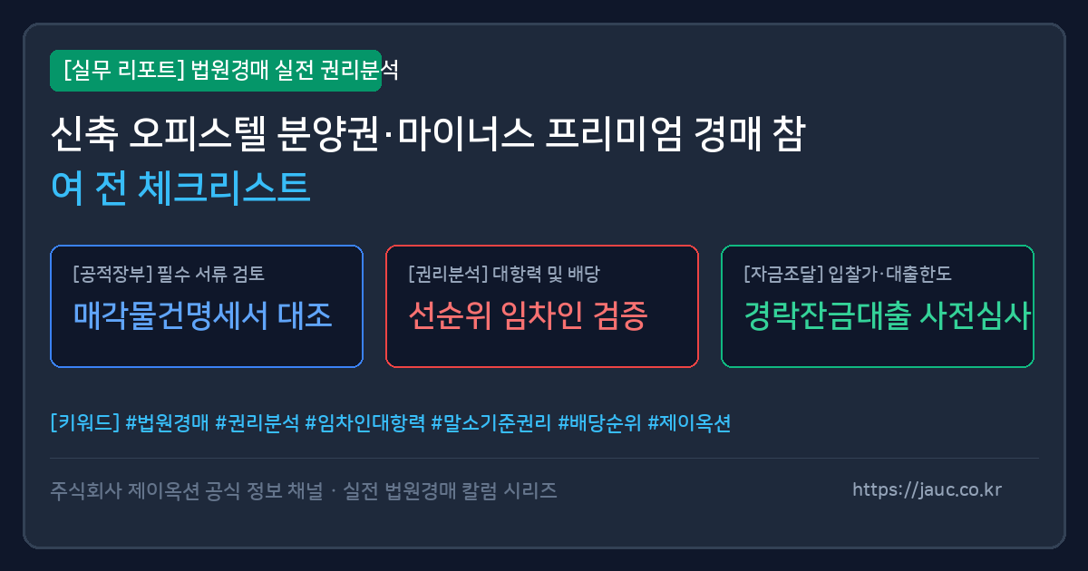 신축 오피스텔 분양권 경매 점검 항목을 정리한 인포그래픽 체크리스트