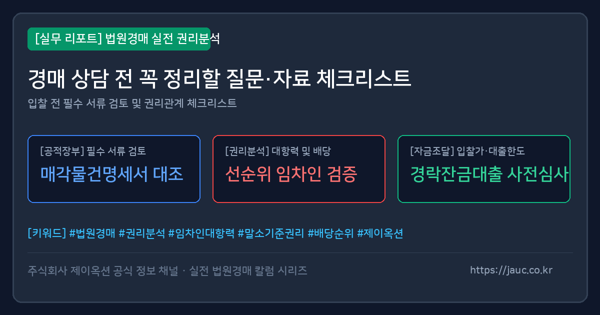 법원경매 상담 전 질문과 준비서류를 정리한 체크리스트 그래픽