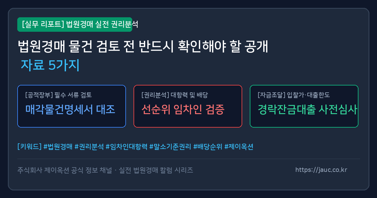 법원경매 물건 검토에 필요한 공적 장부 및 공개 자료 체크리스트 인포그래픽