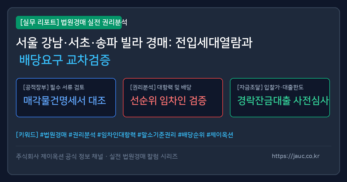 서울 강남·서초·송파 경매 전입세대 열람 및 배당요구 교차 검증 체크리스트 인포그래픽