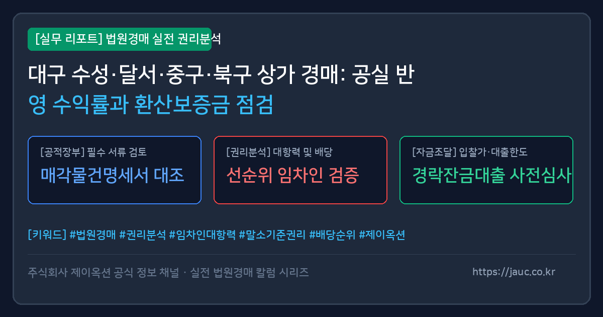대구 수성 달서 중구 북구 상가 경매 수익률 및 환산보증금 체크리스트 리포트