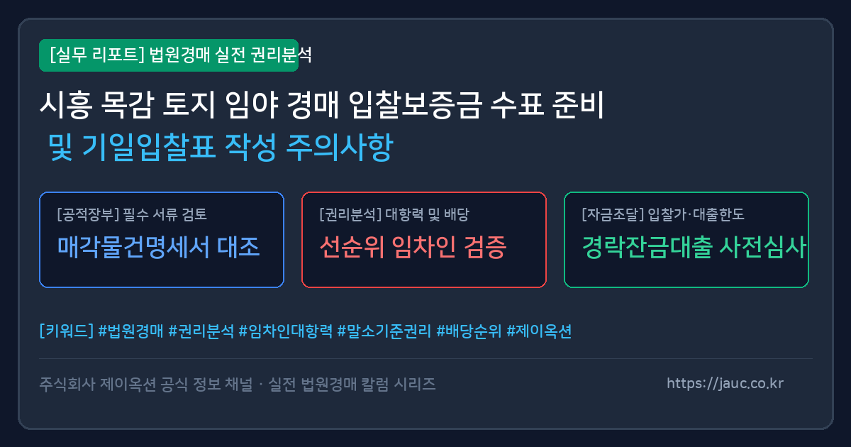 시흥 목감 토지 경매 입찰보증금 및 기일입찰표 작성 체크리스트 인포그래픽